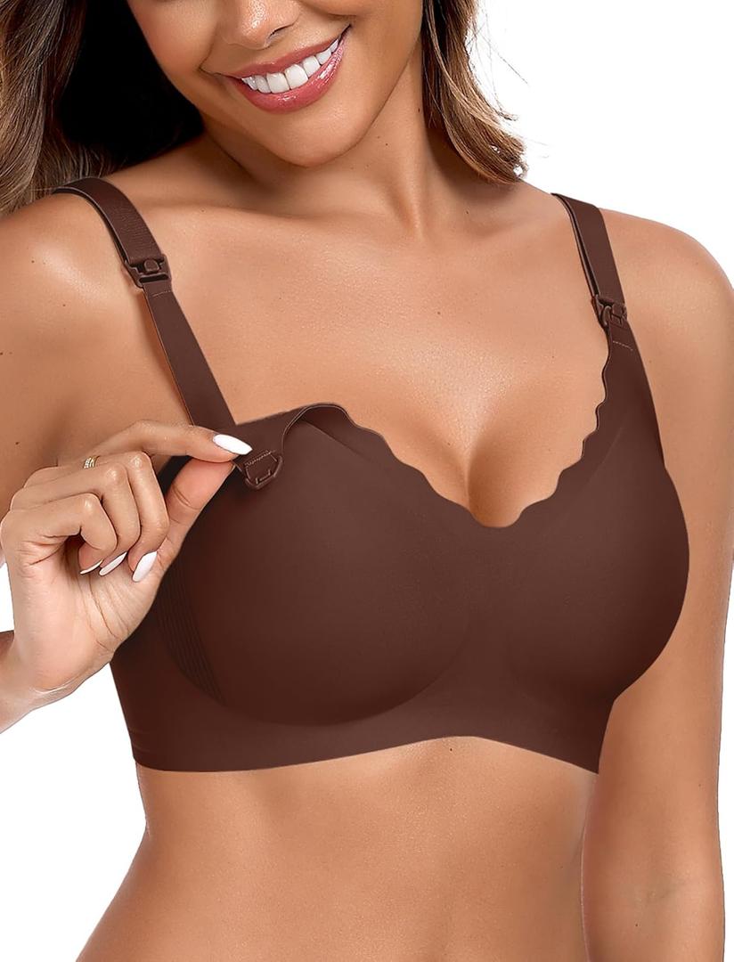 OEAK Nursing Bra for Breastfeeding Soft Supportive Maternity Bras Comfortable Wireless Pregnancy Bras Hands Free Pumping Bras (Medium, Coffee)