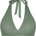 Women's Supportive Halter Bikini Padded Push Up Ruched Bust Hook Back Swimsuit Bathing Suit Tops Only L