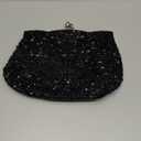 Floral Designer Evening Bag Beaded Sequin Design Vintage Kissing Lock Satin Clutch Purse Bag Wedding Party Clutch (Black)