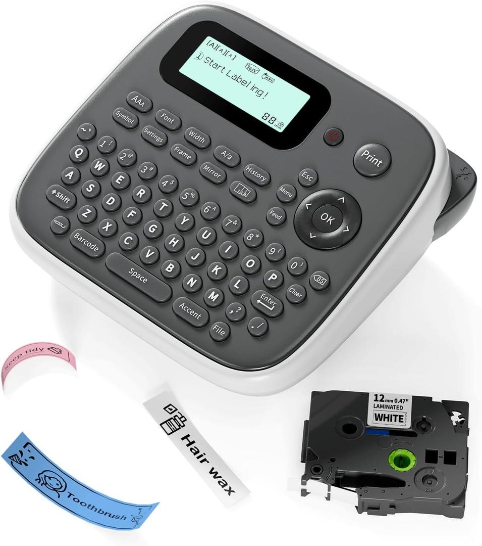 Label Maker, D210S Label Maker Machine with Tape-Waterproof, Portable Labeler Machine with Keyboard Stay Powered by Type-C, Multiple Symbols for Home Small Business School Kids Teachers Gifts