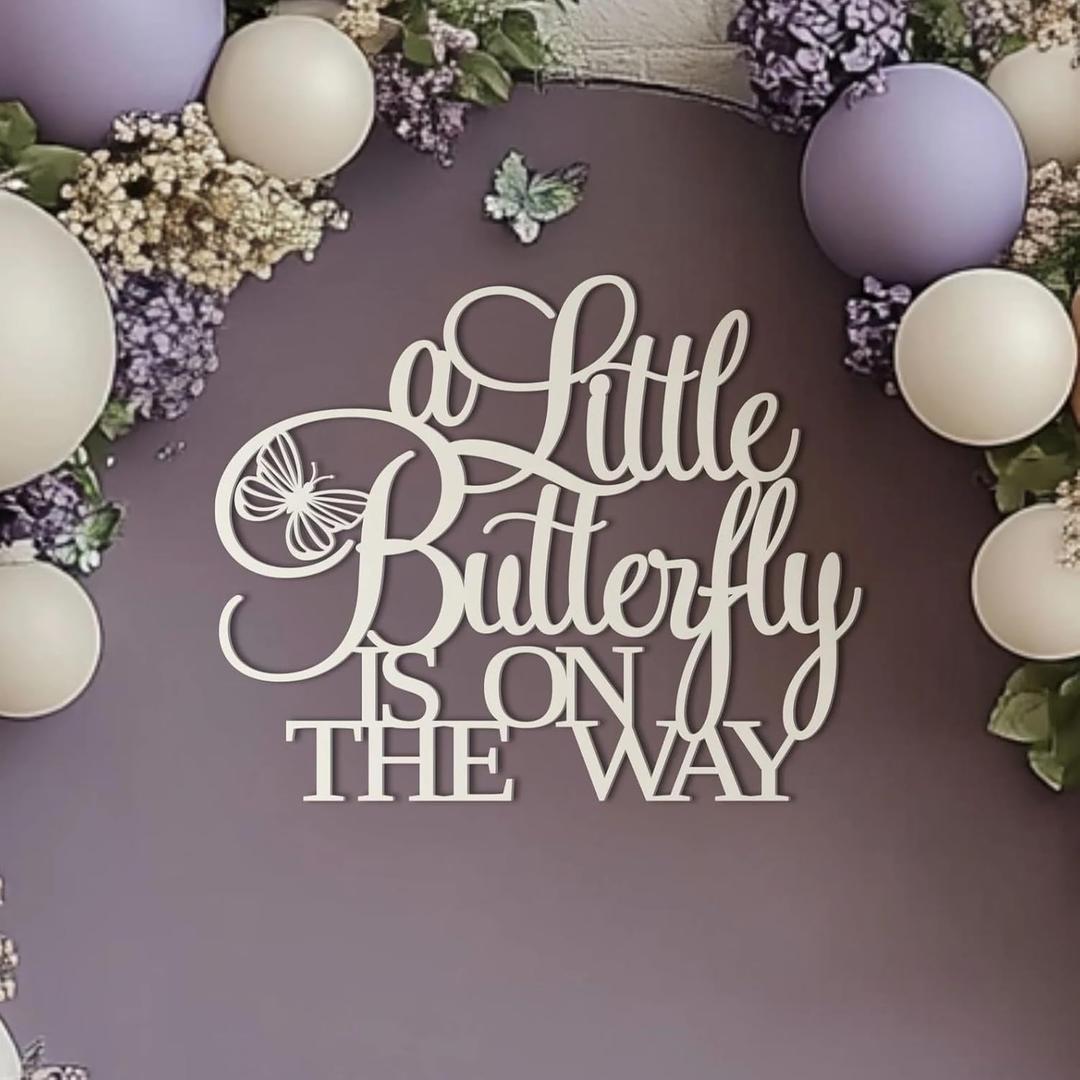 A Little Butterfly Is On The Way Baby Shower Party Sign for Backdrop,Wooden Floral Bridal Shower Decor for Butterfly Theme Wedding Engagement Bachelorette Party Decorations