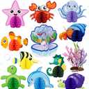 12 Pcs Under The Sea Party Decorations, Sea Animals Honeycomb Centerpieces Ocean Fish Centerpieces for Table Beach Table Decorations for Baby Shower Sea Creatures Theme Birthday Party Supplies