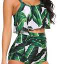 ADOME Women Bikini Set Tummy Control Swimsuit Two Piece High Waist Floral Swimwear Plus Size (Large, Green)