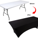 Table Covers for 6 Foot Tables, Black Washable and Wrinkle Resistant Stretch Tablecloths Rectangle 6ft for Events, Wedding, Banquets, Parties