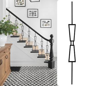 10 Pack Balusters for Staircase Interior CXRCY Wrought Iron Balusters -Metal Stair Decorative Balusters Hollow Black (10 pcs Double Trapezoid)