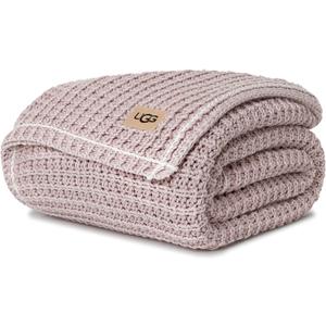 UGG Luna Knit Blanket Throw Cotton Chunky Soft Throw for Couch or Bed Cozy Warm Waffle Giftable Lightweight Blanket for Living Room Bedroom or Dorm Machine Washable, 50-inch x 70-inch, Quartz Pink