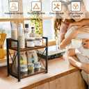 Giikin Kitchen Countertop Organizer, 2 Tier Spice Rack Organizer for Pantry, Kitchen Counter Shelf Wood Coffee Station Organizer (Brown, M)