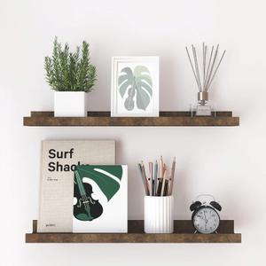 Floating Shelves for Wall Decor, Long Wall Mounted Storage Shelf for Bedroom, Living Room, Bathroom, Kitchen, Nursery, Rustic Display Picture Ledge Shelf with Lip Set of 2-24 Inches, Brown, 23.6in