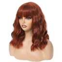 MINLEE Auburn Wig with Bangs for Women 14 Inch Short Bob Wavy Curly Wig Auburn Hair Wigs Natural Looking Heat Resistant Synthetic Wigs