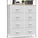 DUMOS Fabric Dresser for Bedroom with 8 Drawers, Tall 8-Drawer Chest of Drawers with Raised Shelf, Storage Tower with Fabric Bins for Closet Organization, Hallway Storage, Light Grey, 31.5"D x 45.9"W x 11.8"H