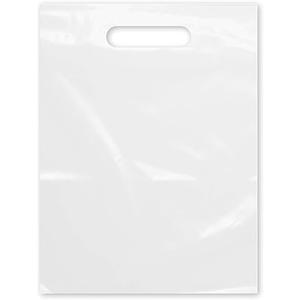 Purple Q Crafts Plastic Bag With Die Cut Handle Bag 12" x 15" White Plastic Merchandise Bags 100 Pack for Retail, Gifts, Trade Show