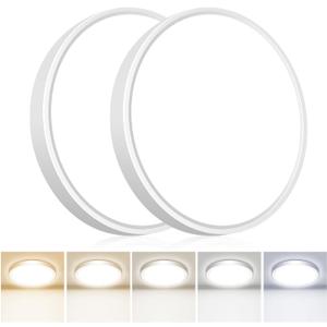 2PACK Flush Mount LED Ceiling Light Fixtures 5 Color Temperatures in One &100W Equivalent Flat Bathroom Ceiling Light,7Inch 15W Thin Round White Surface Flushmount Fixture for Closet,Bedroom,Kitchen