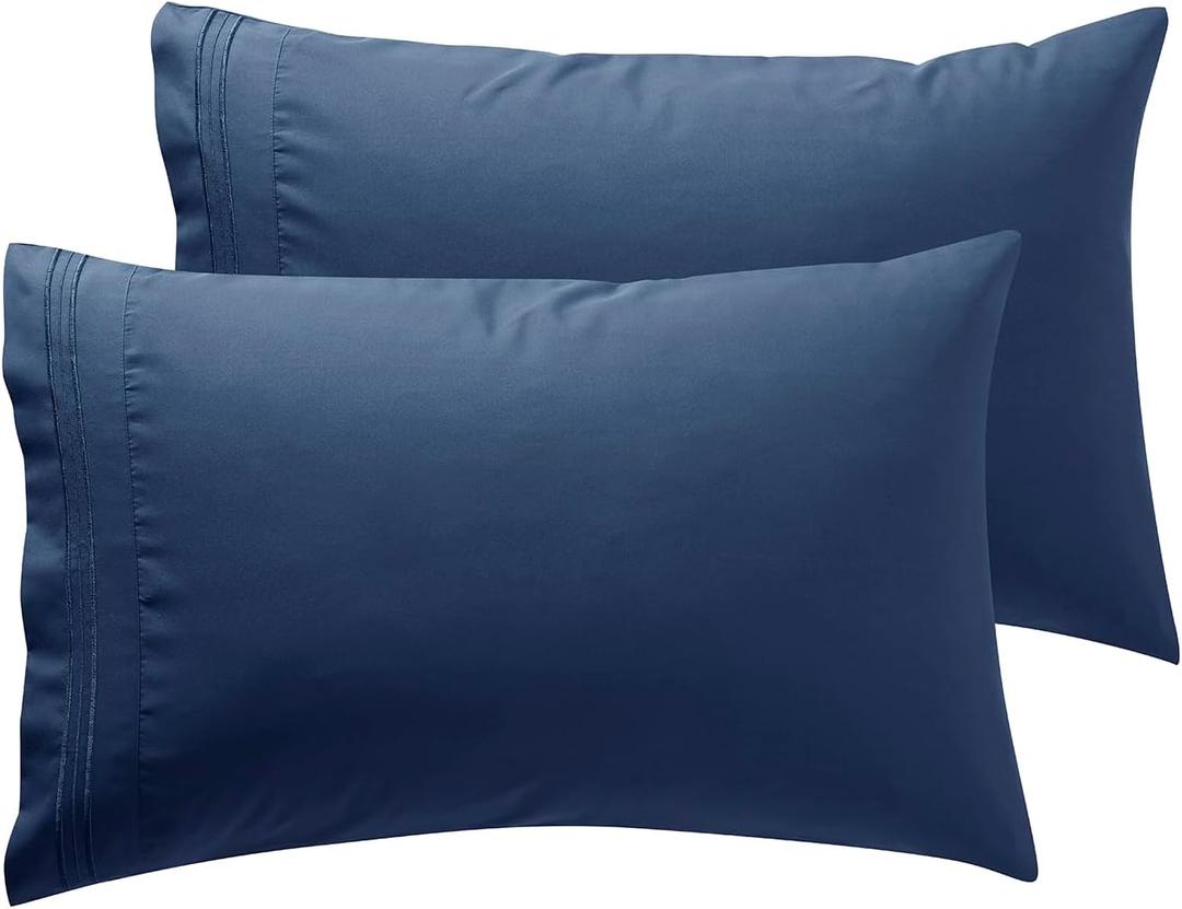 Nestl Bedding Set of 2 Pillowcases – Luxury 100% Soft Double Brushed Microfiber Premier 1800 Pillow case Collection, Hypoallergenic Cool & Breathable Sleep Covers, Queen Standard 20”x30” Navy Blue