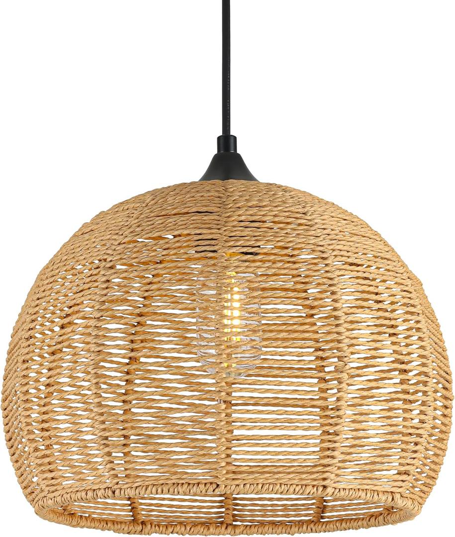 Wicker Pendant Lights 12.2" Hemp Rope Woven Pendant Light Woven Light Fixture Boho Chandelier Light Fixture Boho Chandelier Fixture Wicker Chandelier for Dining Room Kitchen Island