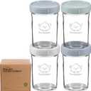 KeaBabies 4pk 8oz Glass Baby Food Containers with Lids - Leak-Proof, Microwavable Small Glass Jars, Baby Purees & Toddler Snack Storage Containers, BPA-Free, Dishwasher & Freezer Safe (Slate) (4-pk 8 Ounce)