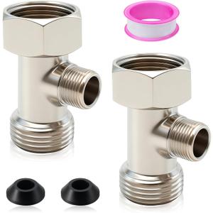 2 Pcs Bidet T Adapter, 7/8"x7/8"x3/8" Toilet Faucet Splitter, 3 Way T Valve Connector Universal Metal T-Adapter for Shower Toilet Bidet Attachment, Valve Hose Fitting Replacement Parts Accessories