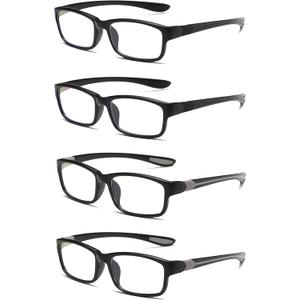 Reading Glasses Men 4 Pairs Ultra Light TR90 Sports Style Blue Light Blocking Readers+2.0(Black&Grey)
