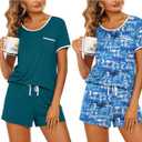 Ekouaer 2 Pack Womens Pajama Sets Lightweight Summer Pajamas Short Sleeve Pj Top with Shorts, Chest Pocket, Sizer: XL