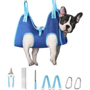 Supet Dog Grooming Hammock, Dog Hanging Harness for Nail Trimming Doorframe, Pet Holder Restraint for Clipping Nails, Pet Hoist Sling for Cutting Nails, Ear & Eye Cleaning, Medicine at Home (S) (Blue)