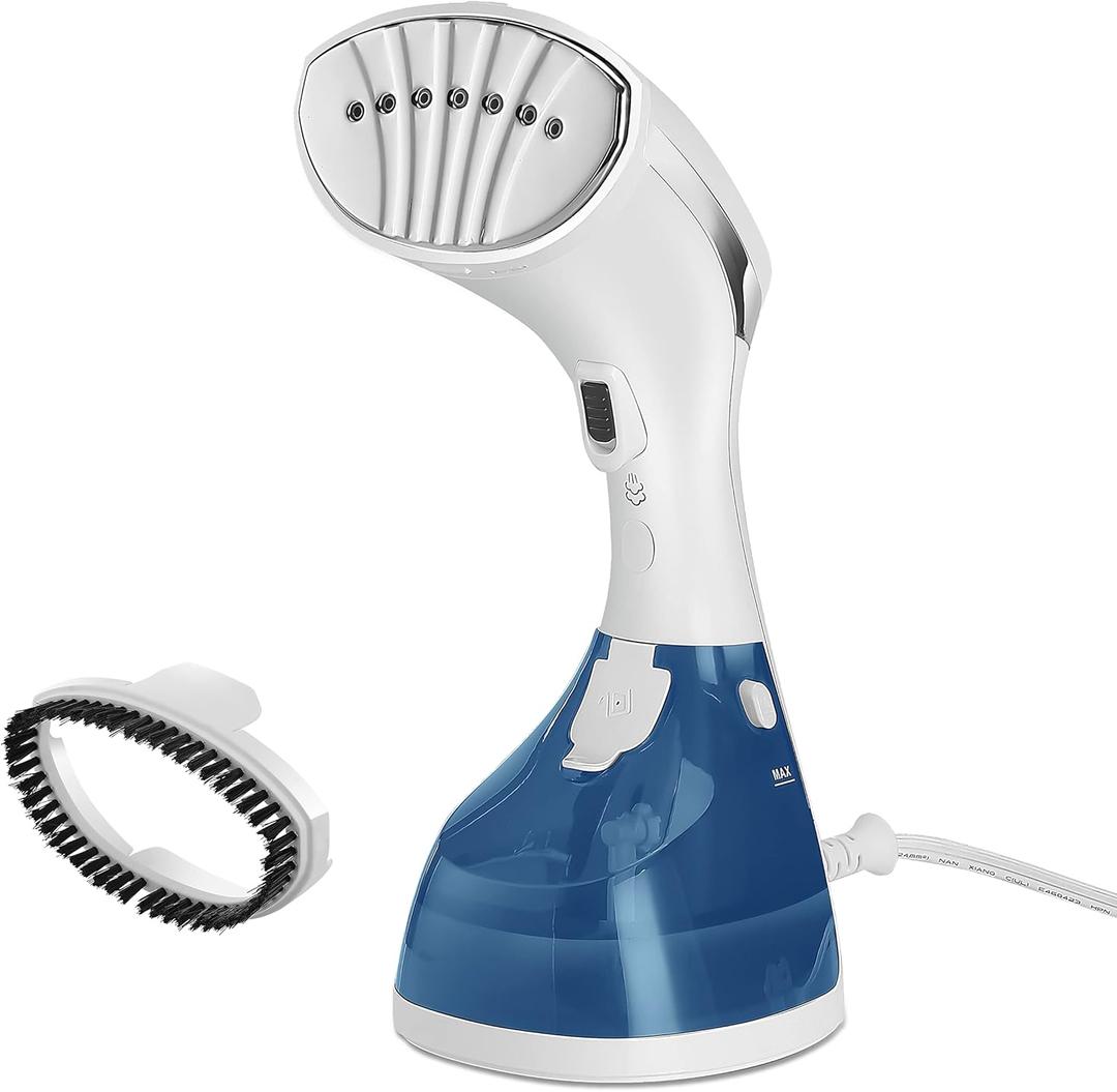 Sunbeam 1200W Power Steam Handheld Steamer for Clothes, Extra Burst of Steam Feature, 30-Second Fast Heat-Up, Bristle Brush Attachment, White and Blue Finish (One Size)