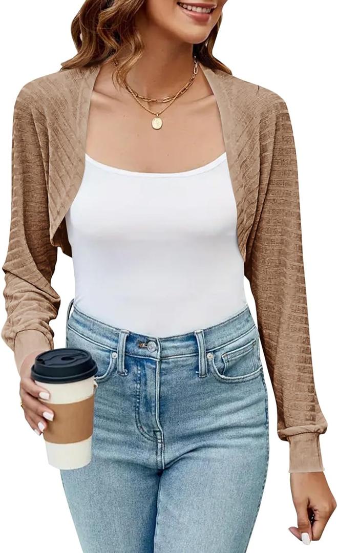 Imily Bela Women's Cropped Cardigan Shrugs | Casual, Long Sleeve, Knit Sweaters, Open Front, Bolero Shrugs for Dresses