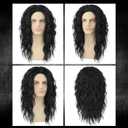 Mens Black Curly Wig 70s 80s Long Wavy Synthetic Hair Wigs for Rocker Costume Party Cosplay Halloween or Fun (18inch, Black)