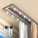 Double Curtain Track Ceiling Mount, Silent Aluminum Track Curtain Rail, Heavy-Duty Double Row Ceiling Curtain Tracks Rod Sliding Rails for Curtains, Ceiling Track for Living Room Bedroom(3ft)