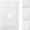 4-Pack Light Switch Cover Plate, Single Toggle Wall Plate, Decorative Metal Switch Plate Cover, Pure White with Grainy Texture Finish, 3.15''*4.88'', Midsize