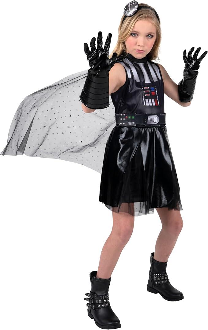 Star Wars Darth Vader Official Youth Halloween Dress - Printed Dress with Detachable Cape, Gauntlet Gloves and Headband, S