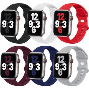 (6 Packs) Sport Bands Compatible with Apple Watch Band 38mm 40mm 41mm 42mm 44mm 45mm 46mm 49mm Silicone iWatch Band Ultra 3 2 1 SE Series 11 10 9 8 7 6 5 4 3 2 1 Women Men (Red/White/Wine Red/Midnight Blue/Black/Gray)