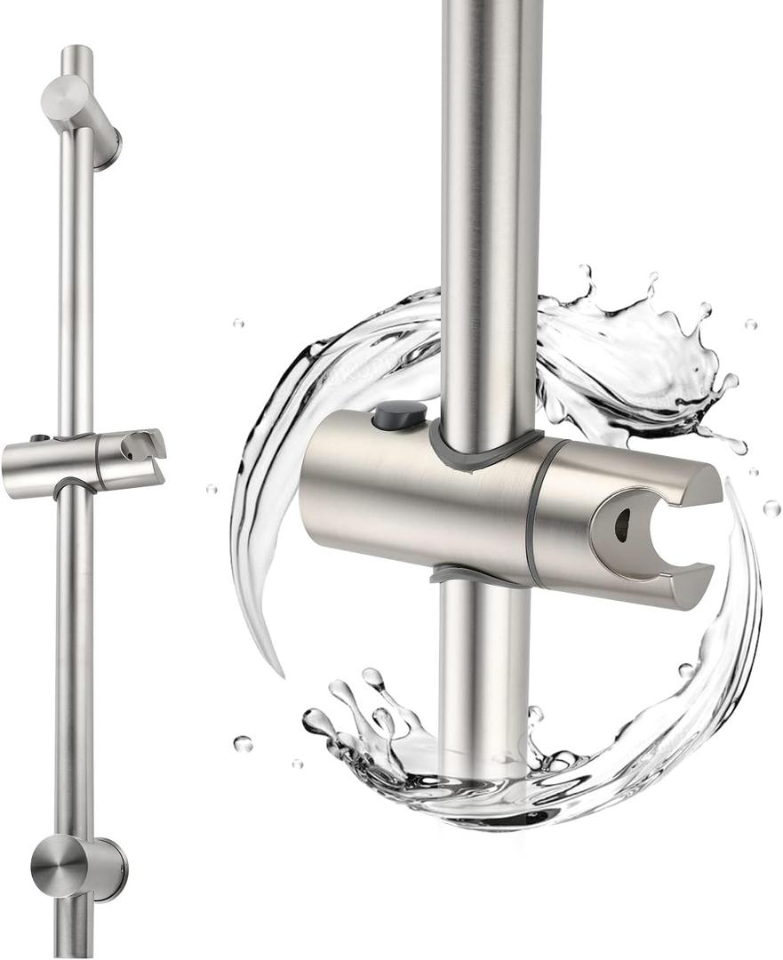 24 Inch Shower Slide Bar, Adjustable Shower Bar For Handheld Shower Wall Mount, Brushed Nickel Stainless Shower Head Slide Bar
