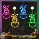 [Timer] Easter Bunny Eggs Window Lights 4 Pack, Blue Pink Yellow Green Easter Lights Battery Operated with Suction Cup Hook, Hanging Cute Easter Window Decorations for Indoor Home Farmhouse Decor