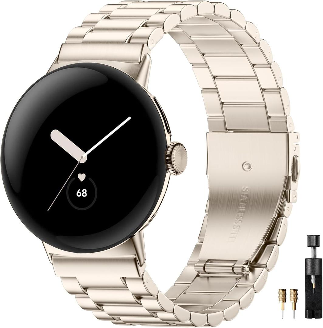 Metal Bands Compatible with Google-Pixel-Watch-2-Band for Women Men, No Gap Stainless Steel Band for Pixel Smartwatch 32024/2/ 1 41mm (Champagne Gold)