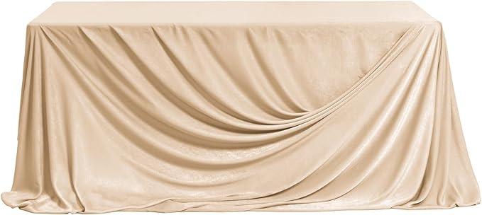Ling's moment Golden Glove Wedding Table Cloths in Premium Crumpled Velvet, 9ft x 11ft, Fits 4ft/6ft Rectangular/Round Sweetheart&Head Table for Wedding Reception, Bridal Shower, Birthday Decoration