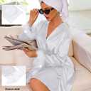 Ekouaer Women's Satin Robe Short Bridesmaid Bride Feather Bridal Robe Kimono Silky Long Sleeve Bathrobe S-XXL (XXL)