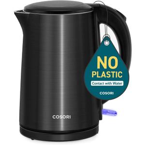 COSORI Electric Kettle, Cool-Touch Double Wall Stainless Steel Insulated, Automatic Shut Off & Boil-Dry Protection, Durable Tea Kettle Boiler & Heater, 1.5L/1500W, Black (1.6 Quarts)