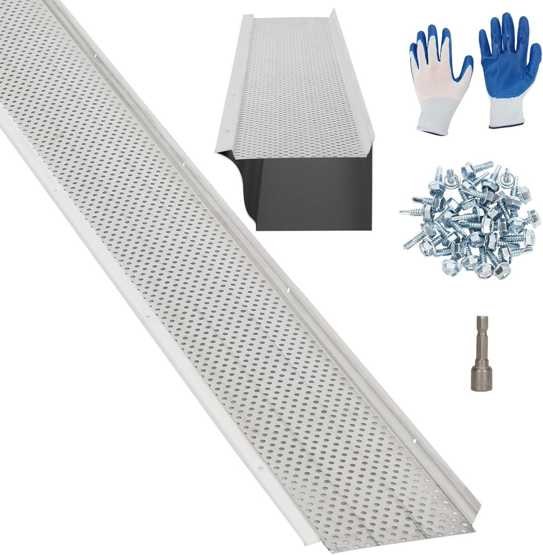 5 Inch Gutter Guard – (Mill Finish，13 PCS-50 Feet Total Length) Premium Aluminum Leaf Protection for Roof Gutters, Heavy-Duty DIY Easy Install, Clog Prevention for Leaves & Debris