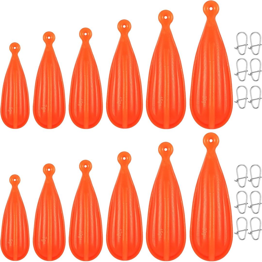 Lenwen 12 Pieces Fishing Practice Plug Soft PVC Bait Casting Plug 6 Mixed Sizes Weight Over 14 Years Fishing Lures for Improving Casting Skills, 1/5, 1/4, 3/8, 2/5, 1/3, and 3/4 oz (Orange)