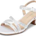 DREAM PAIRS Girls Sandals Low Heel Dress Open Toe Sandals Flower Wedding Party for Little Kid/ Big Kid, Size 2 Little Kid, White, SDSD2315K