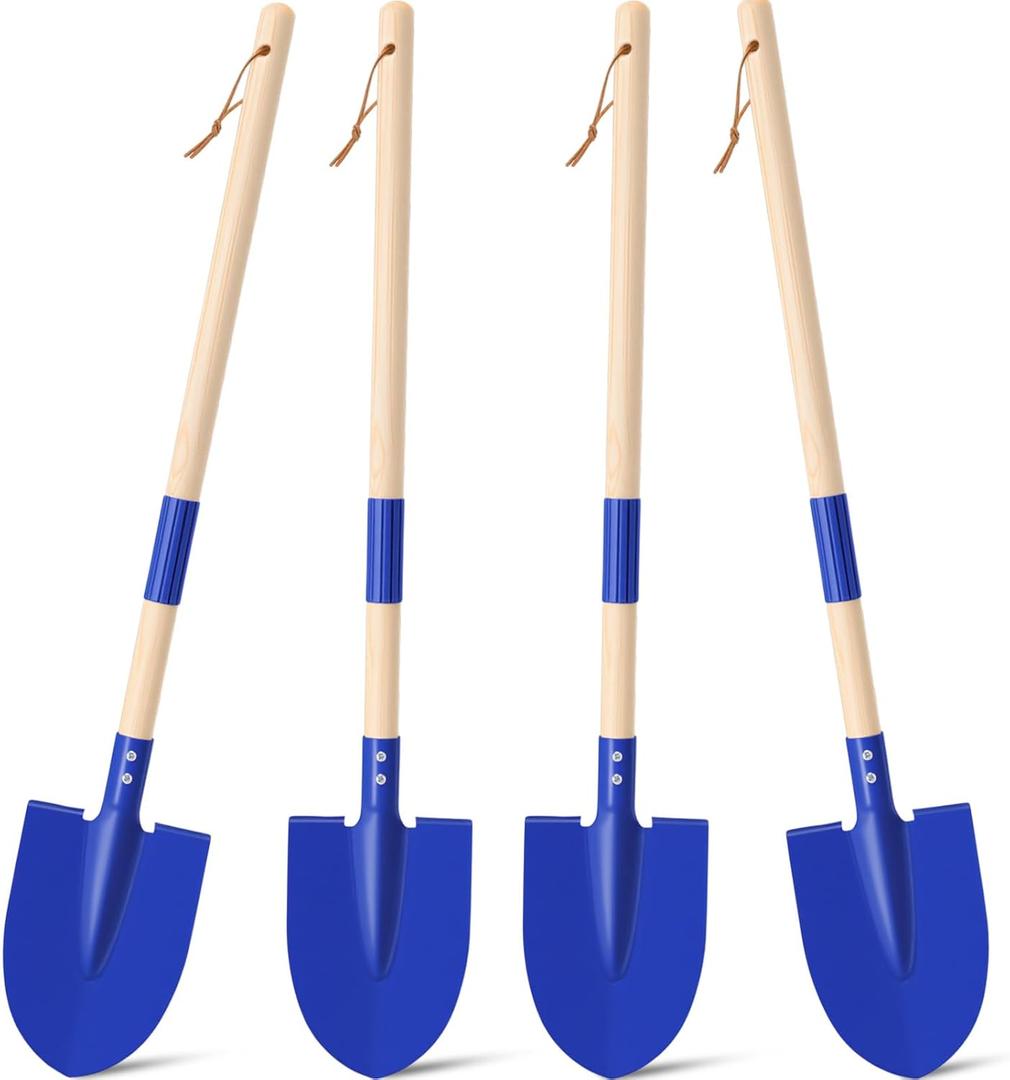 4 Pcs Detachable Kids Beach Shovels, 27" Long Kids Gardening Tools Bulk Metal Sand Shovels with Wooden Handle for Digging Shoveling Sand Snow Gardening Tools Beach Toys Gifts(Blue)