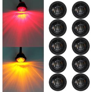 FXC 10x 3/4" Round LED Clearence Light Front Rear Side Marker Indicators Light for Truck Car Bus Trailer Van Caravan Boat, Taillight Brake Stop Lamp (12V,5R5Asmoked)