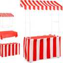 Colingmill Carnival Tablet Tent Kit Circus Party Decoration Include Tabletop Hut, Tent Canopy, Stripe Table Skirts, Tablecloth for Carnival Party Supplies Decorations(Red and White), 55 X 53 X 23 Inches