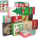 14 Decorative Christmas Gift Boxes with Lids and 80-Count Foil Christmas Gift Tag Stickers (Assorted size, 6 Rectangle, 4 Square, 4 Small Square)