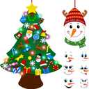 EMPOF Felt Christmas Tree for Toddlers, 3.5ft Felt WallTree Set for Kids Wall with Lights + Snowman Advent Calendar + 6 Face Stickers+ 33 Ornaments, Indoor Christmas Home Decor, Colorful