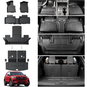 Floor Mats for 2020-2025 2026 Ford Explorer Accessories, Cargo Mat with Backrest Mat All Weather TPE Waterproof for Ford Explorer 6 Passenger Captain Seat ST Accessories 2025 2024 2023