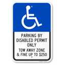 SmartSign Basics 18 x 12 inch Parking By Disabled Permit, Tow-Away Zone Handicap Parking Sign, 120 mil Aluminum Composite (ACM), Engineer Grade Reflective Material, Blue/Black on White, USA-Made