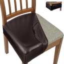 WENZMOC Waterproof Seat Covers for Dining Chairs PU Leather Dining Room Chair Covers Set of 6, Soft & Stretch Kitchen Chair Seat Slipcover Protector Removable Chair Cover (Dark Brown, Rear Cover)