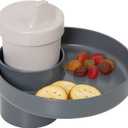 Travel Tray Round, USA Made Cup Holder Tray and Cup Holder Adapter for Car Seat, Booster, Stroller, Golf Cart, Gray