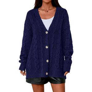 PRETTYGARDEN Womens Chunky Cardigan Sweaters 2025 Fall Oversized Cable Knit Long Sleeve Open Front Cardigans Winter Clothing (Blue, S)