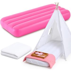 Windyun Kids Air Mattress Bulk with White Fitted Sheet,Toddler Inflatable Bed 63 x 27 x 8 Inches Blow up Airbed Camping Sleeping Pad for Kids Aged 3-10 Years Old(1 Set)